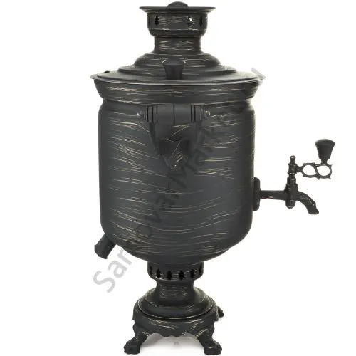 Самовар комбинированный 7 литров формы «Банка» золотые нити в патине, категория «Эксклюзив»