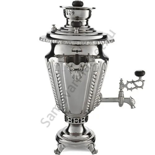 Самовар антикварный на дровах 3,3 литра формы «Рюмка с колоннами» Тул.Патрон.Завод, серебристый