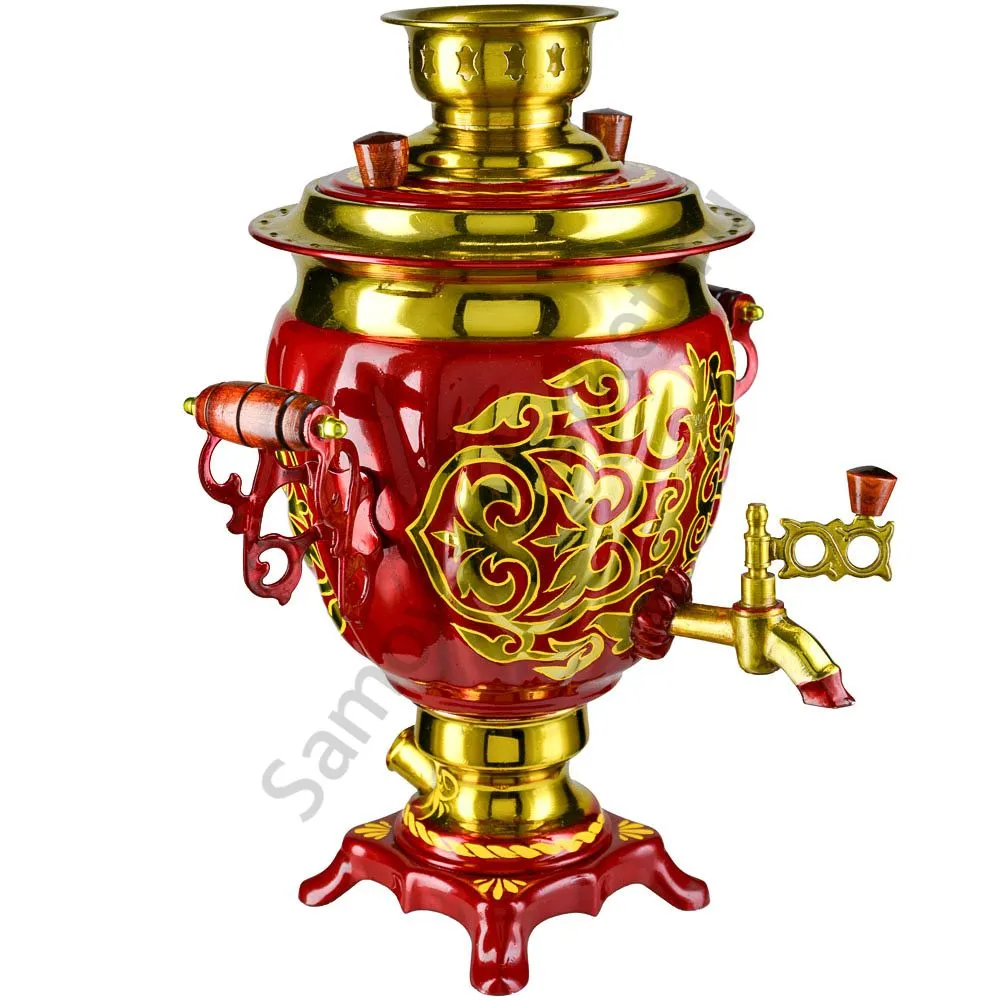 Самовар электрический 3 литра с художественной росписью «Орнамент красный» формы «Жёлудь» Самовар электрический 3 литра с художественной росписью «Орнамент красный» формы «Жёлудь»