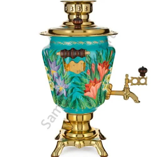 Самовар электрический 3 литра с художественной росписью «Весенние цветы в золоте» формы «Рюмка» 