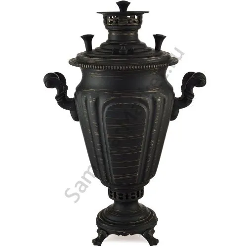 Самовар антикварный на дровах 5 литров формы «Рюмка гранная» ТПТ, золотые нити в патине