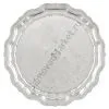 Поднос для самовара круглый с фигурным вырезом края с гравировкой, серебристый, уценка 