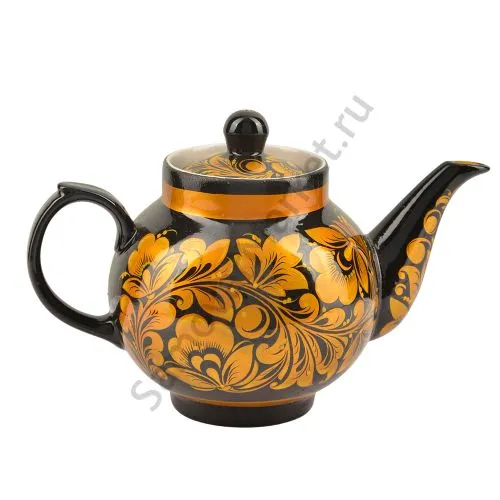 Чайник заварочный для самовара с художественной росписью «Кудрина золото на чёрном»