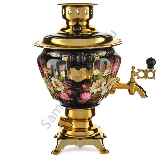 Самовар электрический 2 литра с художественной росписью «Ромашки с клевером в золоте» формы «Чаша»