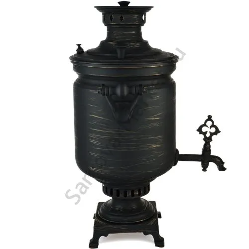 Самовар антикварный на дровах 8 литра формы «Банка», Кольчугино, золотые нити в патине