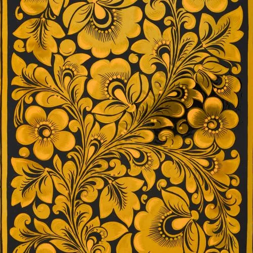 Поднос для самовара прямоугольный с художественной росписью «Кудрина золото на чёрном»