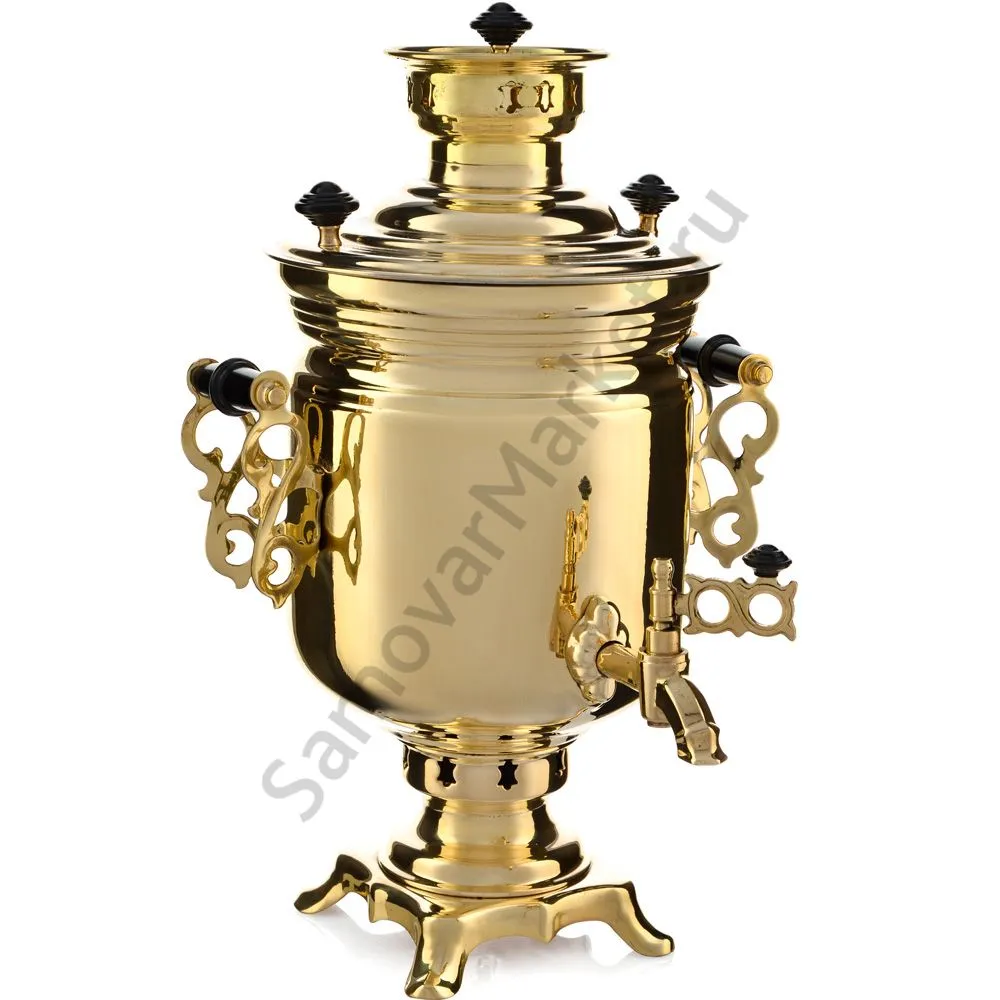 Самовар на дровах 2,8 литра формы «Банка с резными ручками», золотой, категория «Люкс» Самовар на дровах 2,8 литра формы «Банка с резными ручками», золотой, категория «Люкс»