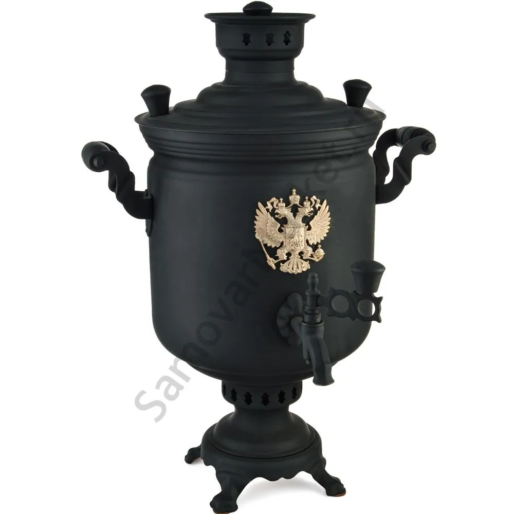 Самовар комбинированный 7 литров формы «Банка с гербом РФ» в наборе из 4 предметов, «Графит»