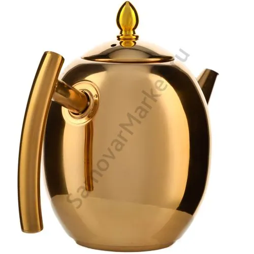 Чайник заварочный 1 литр овальный, нержавеющая сталь, золотой