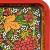 Поднос для самовара прямоугольный с художественной росписью «Рябина в зелени»