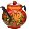 Чайник заварочный для самовара с художественной росписью «Клубника в зелени №2 на красном»