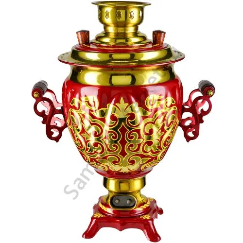 Самовар электрический 3 литра с художественной росписью «Орнамент красный» формы «Жёлудь»