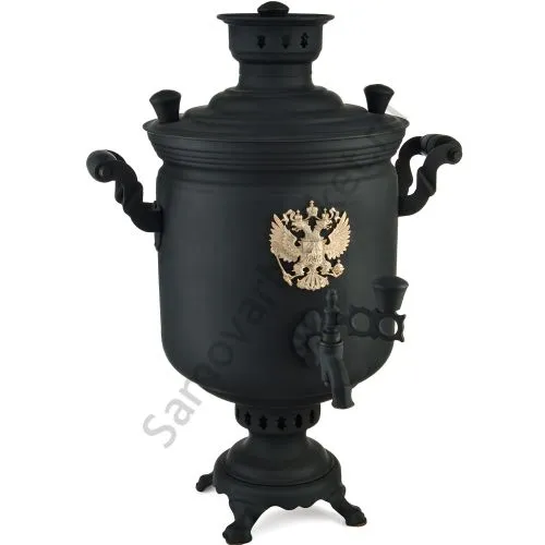 Самовар комбинированный 7 литров формы «Банка с гербом РФ» в наборе из 4 предметов, «Графит»