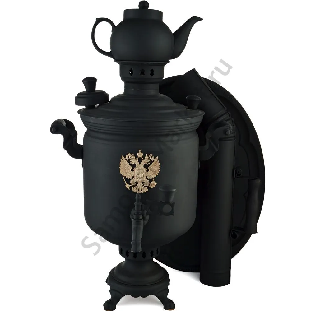 Самовар комбинированный 7 литров формы «Банка с гербом РФ» в наборе из 4 предметов, «Графит» Самовар комбинированный 7 литров формы «Банка с гербом РФ» в наборе из 4 предметов, «Графит»