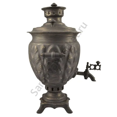 Самовар на дровах 3 литра формы «Жёлудь» золотые нити в патине, категория «Эксклюзив» 