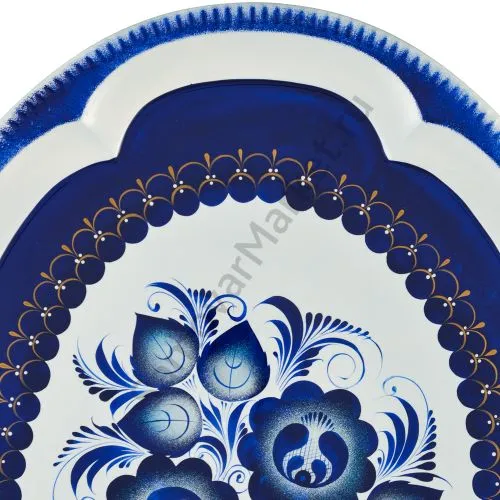 Поднос для самовара овальный с художественной росписью «Гжель»