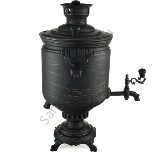 Самовар комбинированный 7 литров формы «Банка» литьё, золотые нити в патине, категория «Эксклюзив»