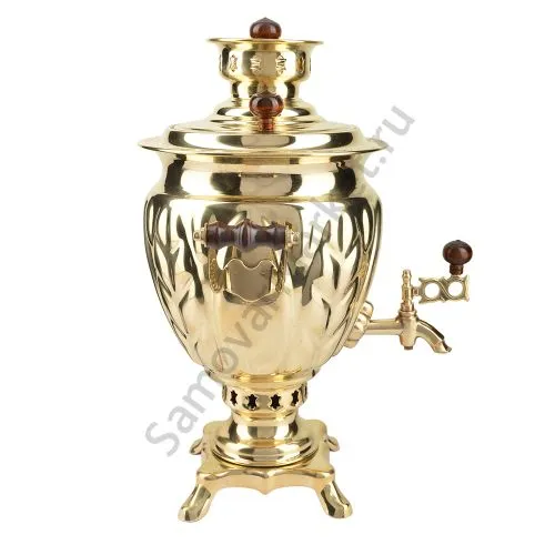 Самовар на дровах 3 литра формы «Жёлудь», золотой, категория «Люкс»
