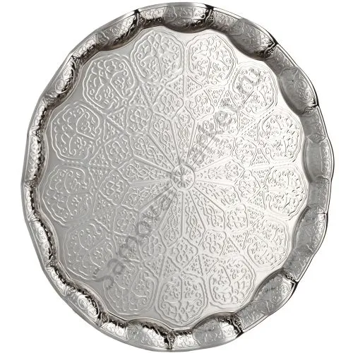 Поднос для самовара круглый, рельефный, серебристый