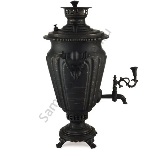 Самовар антикварный на дровах 5 литров формы «Рюмка гранная» ТПТ, золотые нити в патине