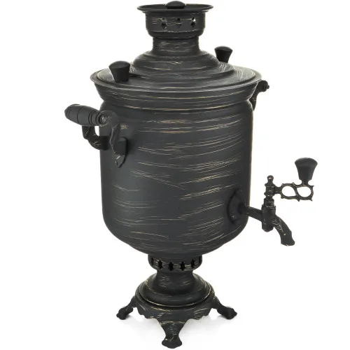 Самовар комбинированный 7 литров формы «Банка» золотые нити в патине, категория «Эксклюзив»