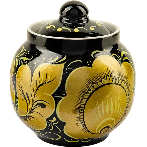 Золотые цветы на черном сахарница