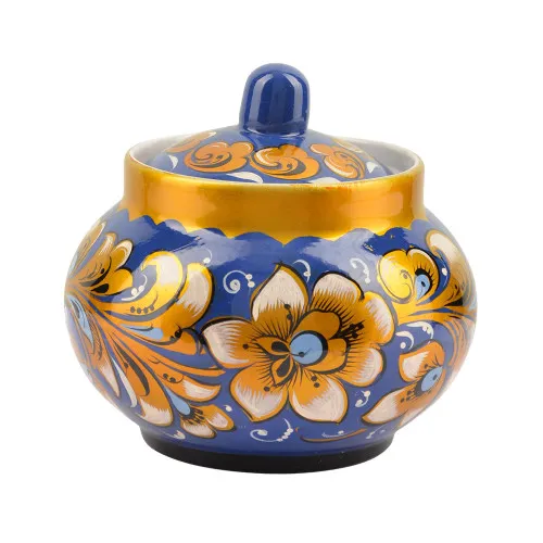 Сахарница с художественной росписью «Кудрина синяя с голубым» 