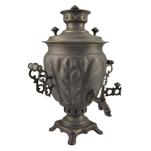 Самовар на дровах 3 литра формы «Жёлудь» золотые нити в патине, категория «Эксклюзив» 