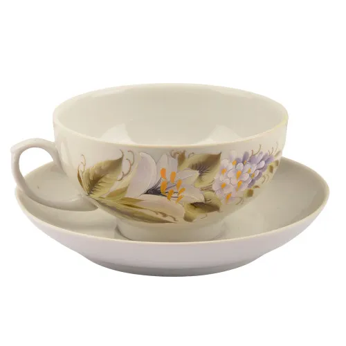 Чайная пара с художественной росписью «Лилии на белом»