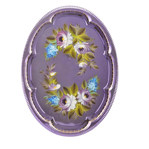 Поднос для самовара овальный с художественной росписью «Букет на сиреневом», уценка