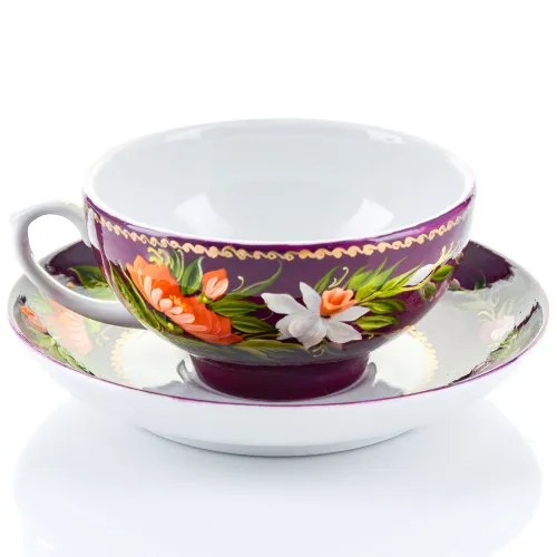 Чайная пара с художественной росписью «Букет на фиолетовом» 