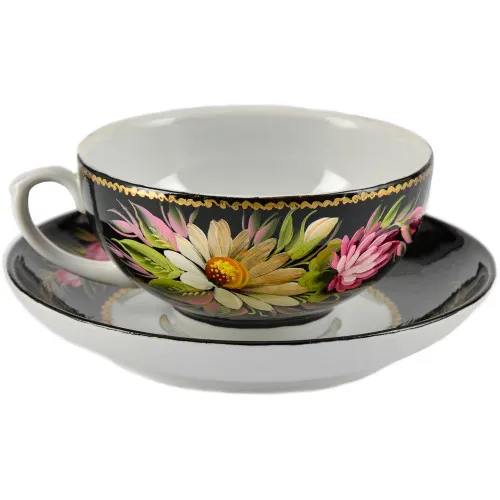 Чайная пара с художественной росписью «Ромашки с клевером»