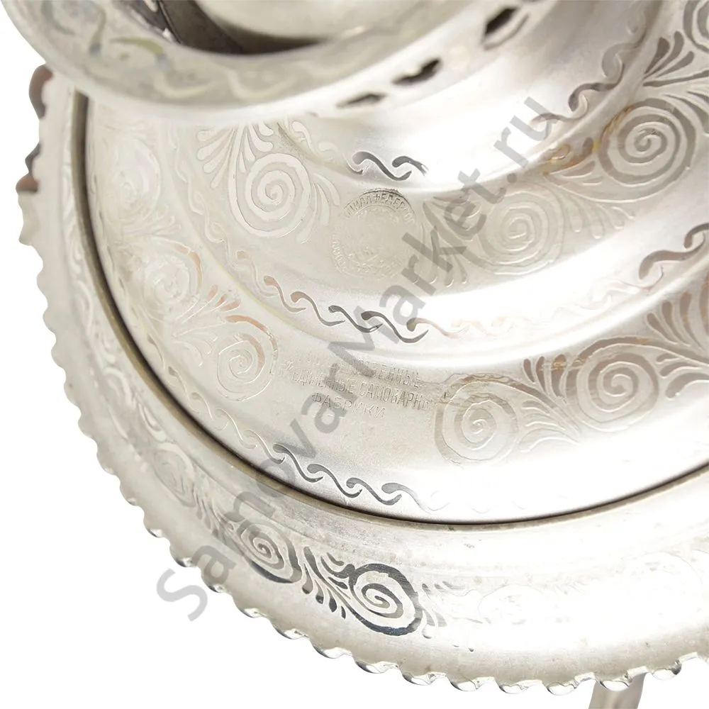 Самовар антикварный на дровах 4,5 литра формы «Рюмка» Объед. Самоварных фабрик, травление по никелю