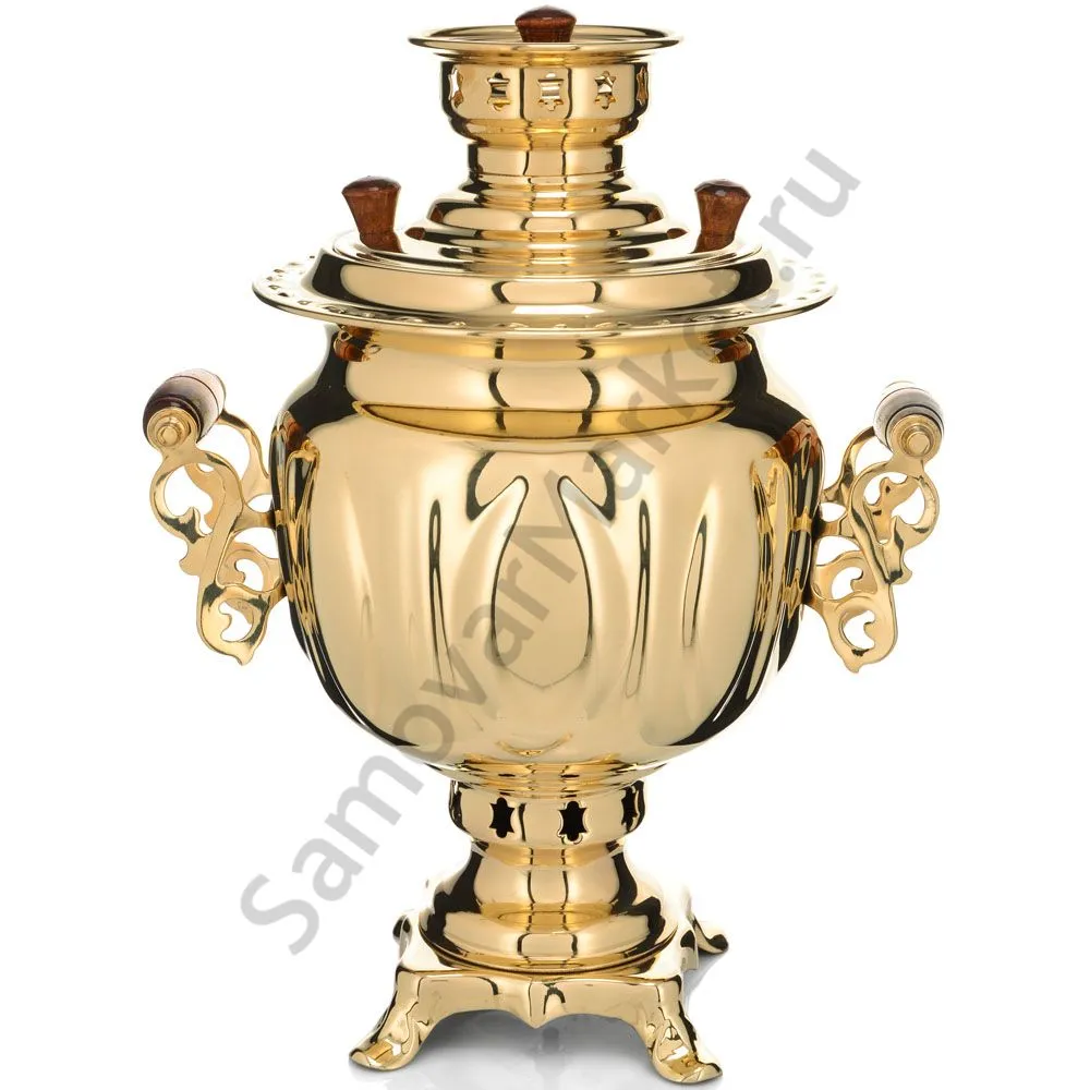 Самовар на дровах 2,7 литра формы «Овал», золотой, категория «Люкс»