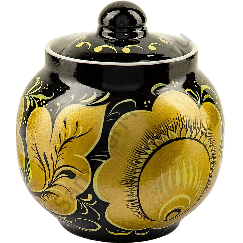 Золотые цветы на черном сахарница Золотые цветы на черном сахарница