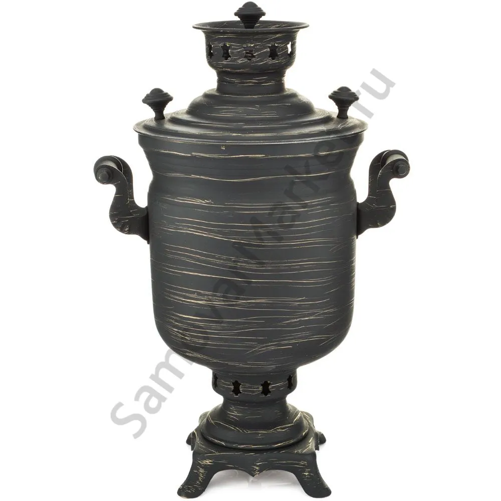 Самовар на дровах 2,8 литра формы «Банка» золотые нити в патине, категория «Эксклюзив»