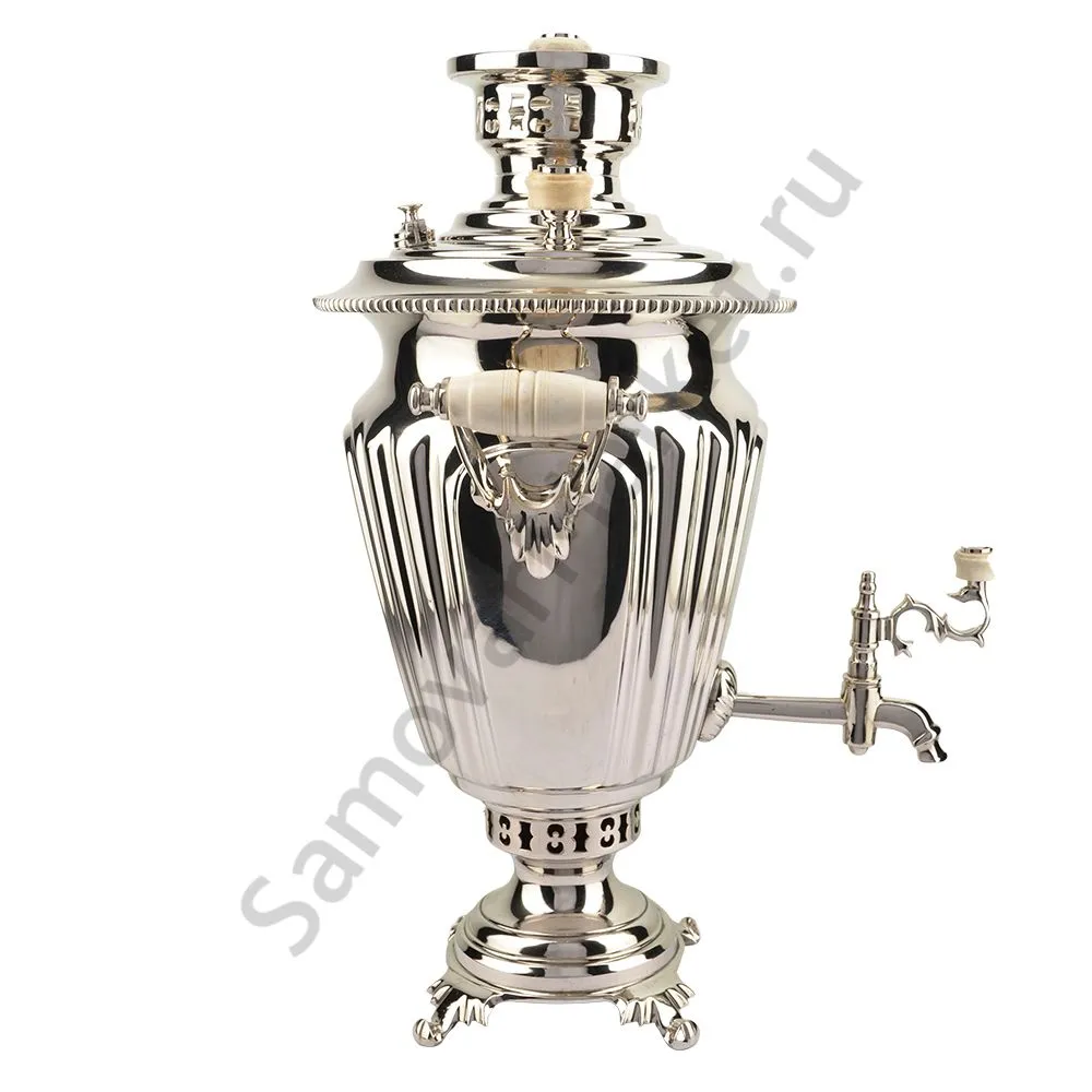 Самовар антикварный на дровах 3 литра формы «Рюмка гранная» ТПЗ, серебристый