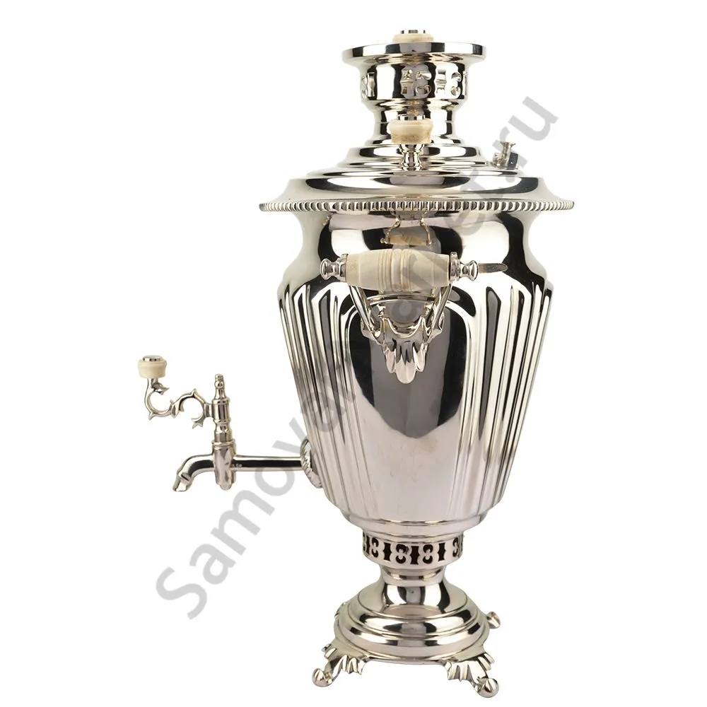 Самовар антикварный на дровах 3 литра формы «Рюмка гранная» ТПЗ, серебристый