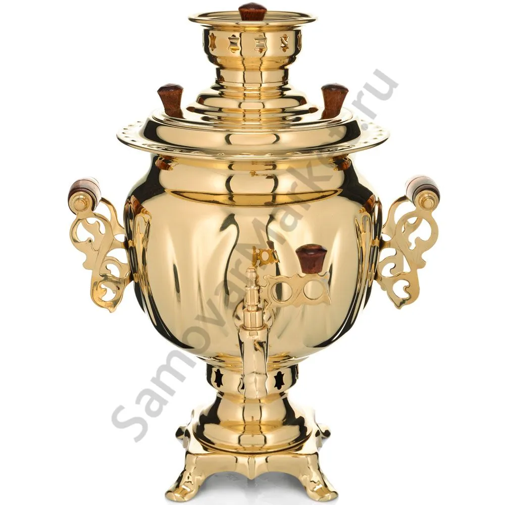 Самовар на дровах 2,7 литра формы «Овал», золотой, категория «Люкс»
