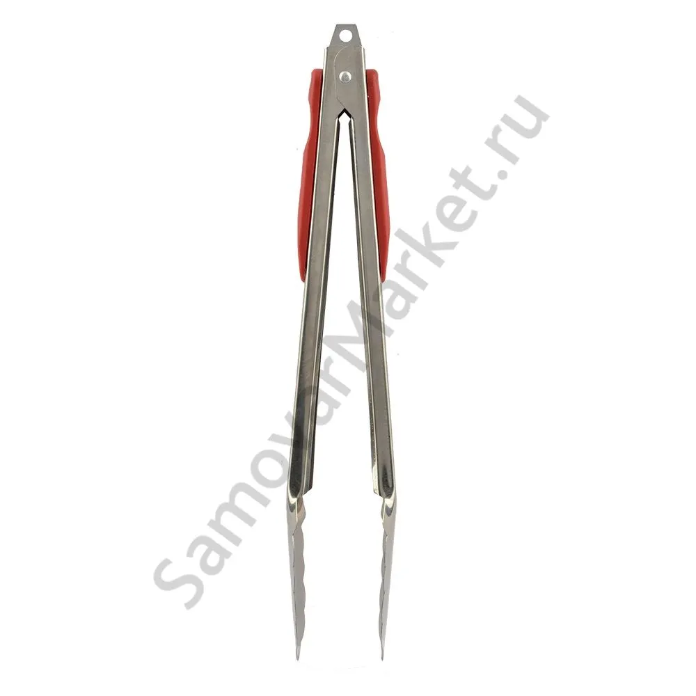 Щипцы для углей широкие на пружине с красной пластиковой ручкой, длина 330-340 мм Щипцы для углей широкие на пружине с красной пластиковой ручкой, длина 330-340 мм