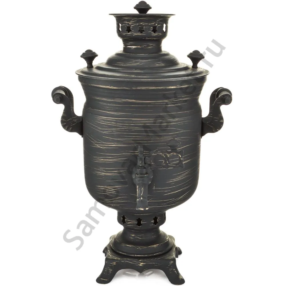 Самовар на дровах 2,8 литра формы «Банка» золотые нити в патине, категория «Эксклюзив»