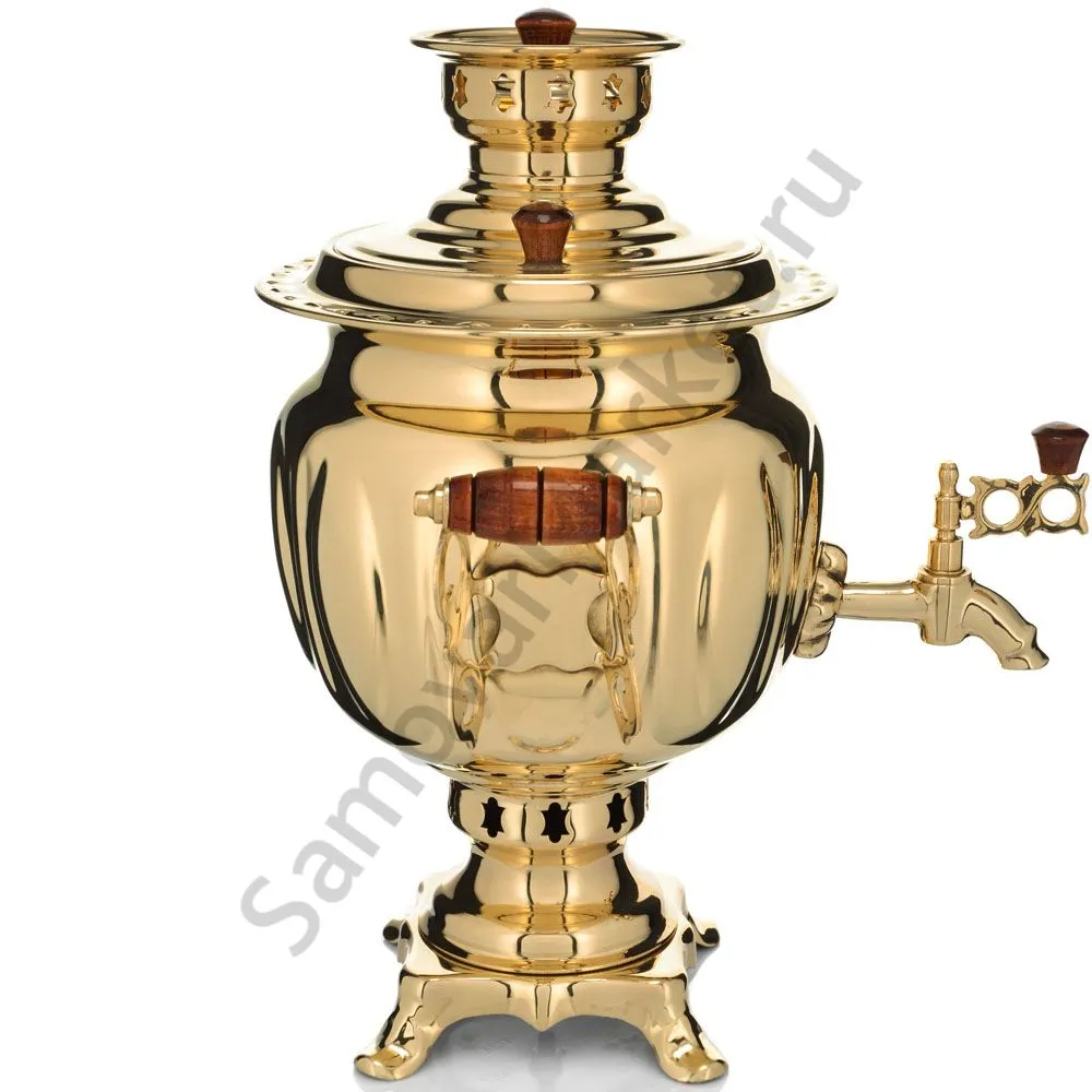 Самовар на дровах 2,7 литра формы «Овал», золотой, категория «Люкс»