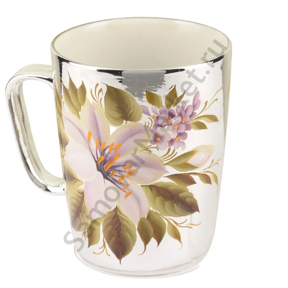 Чашка с художественной росписью «Лилии на белом в серебре» Чашка с художественной росписью «Лилии на белом в серебре»