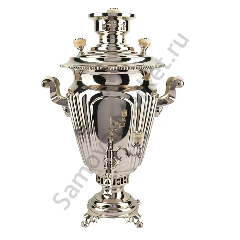 Самовар антикварный на дровах 3 литра формы «Рюмка гранная» ТПЗ, серебристый